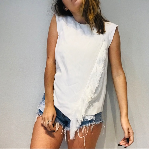 Rebecca Taylor White Fringe asymmetrical tank - Picture 2 of 8